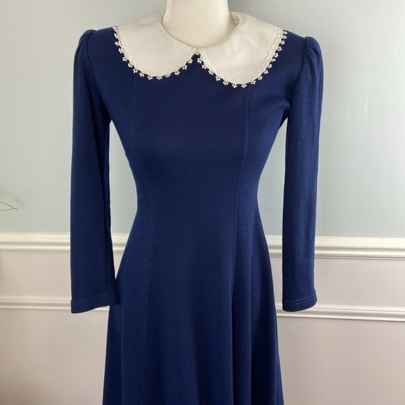 Vintage Petite Lang Midi Dress Peter Pan Collar Wednesday Addams Size 4 - Picture 5 of 14